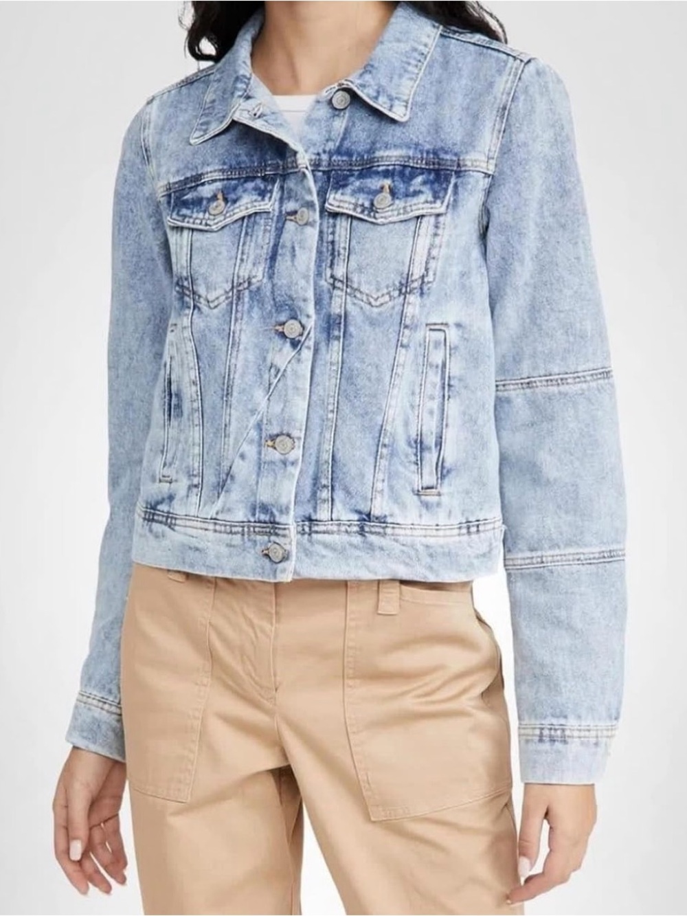 Free People Rumors Light Blue Washed Denim Jean Jacket